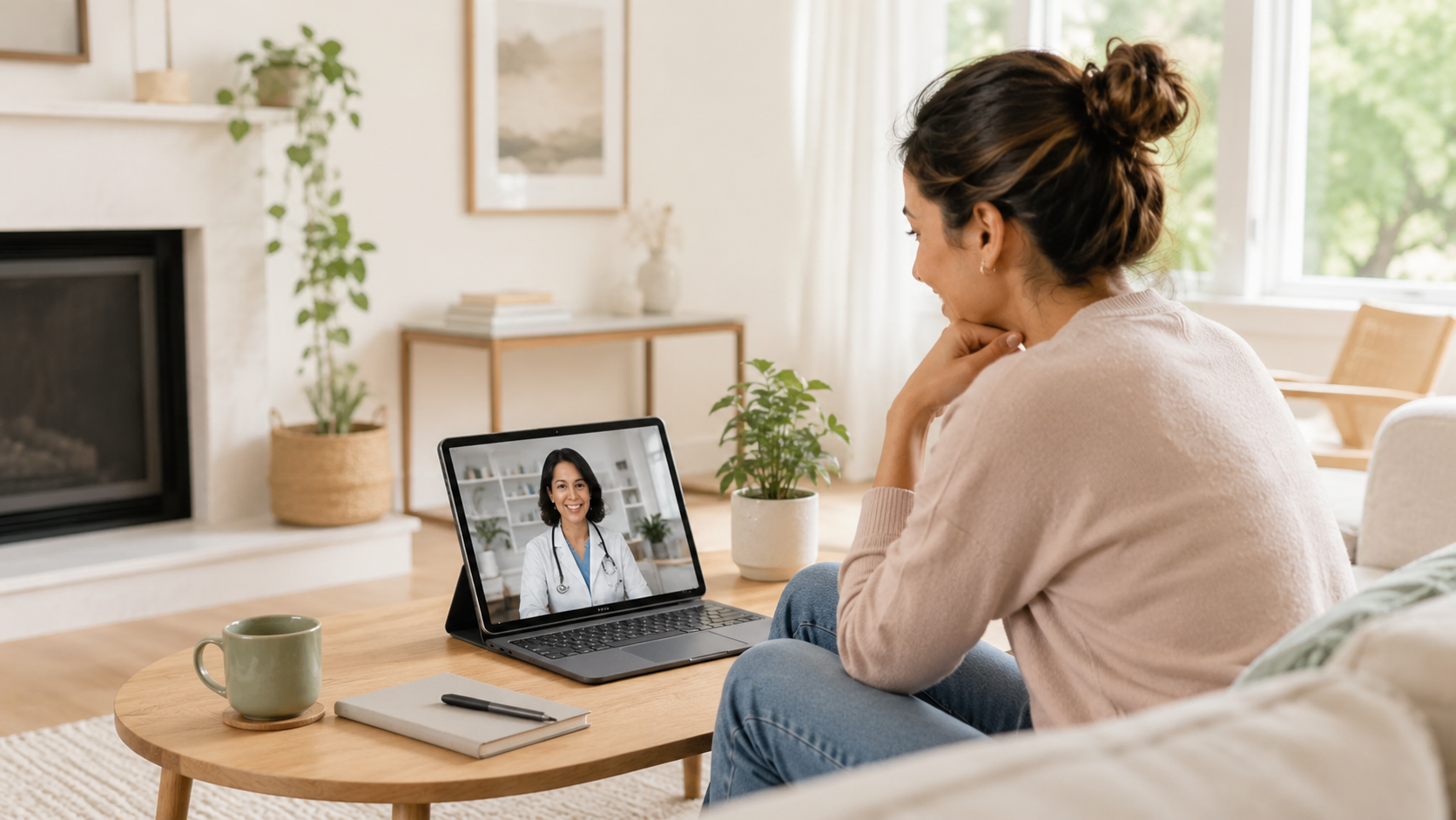 Woman speaking with a healthcare provider by video